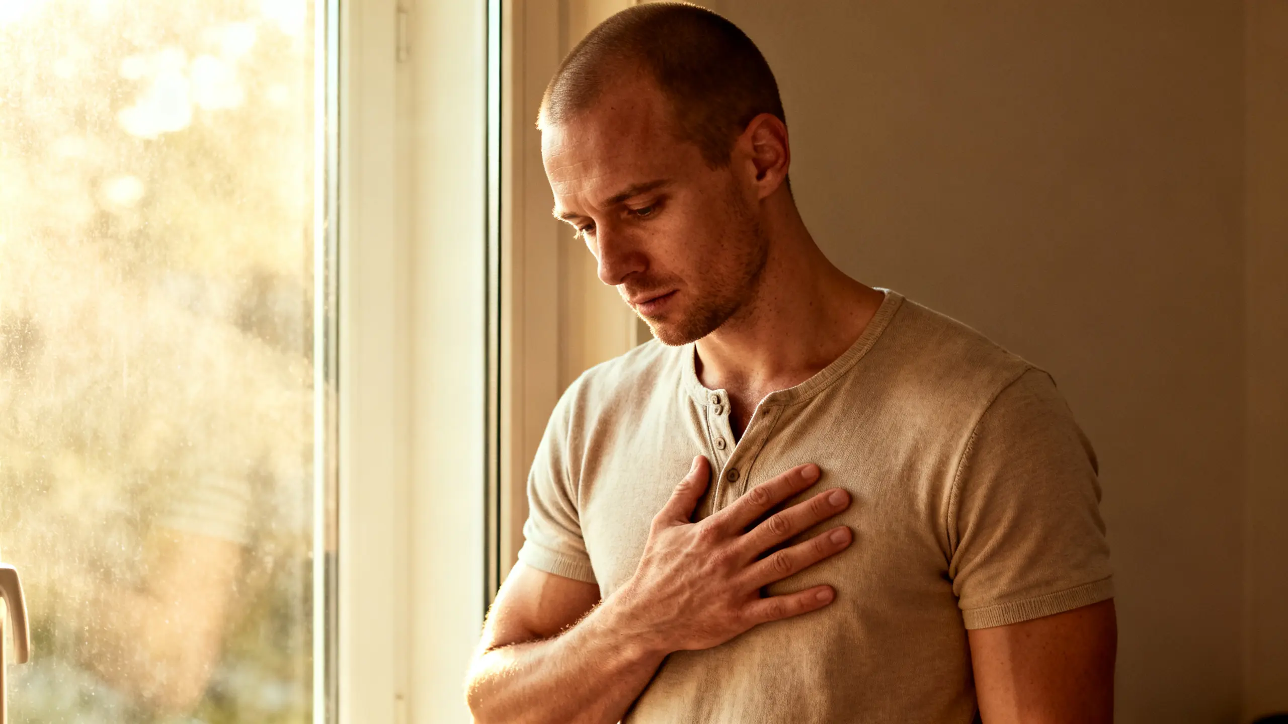 Man looking out a window during anxiety treatment