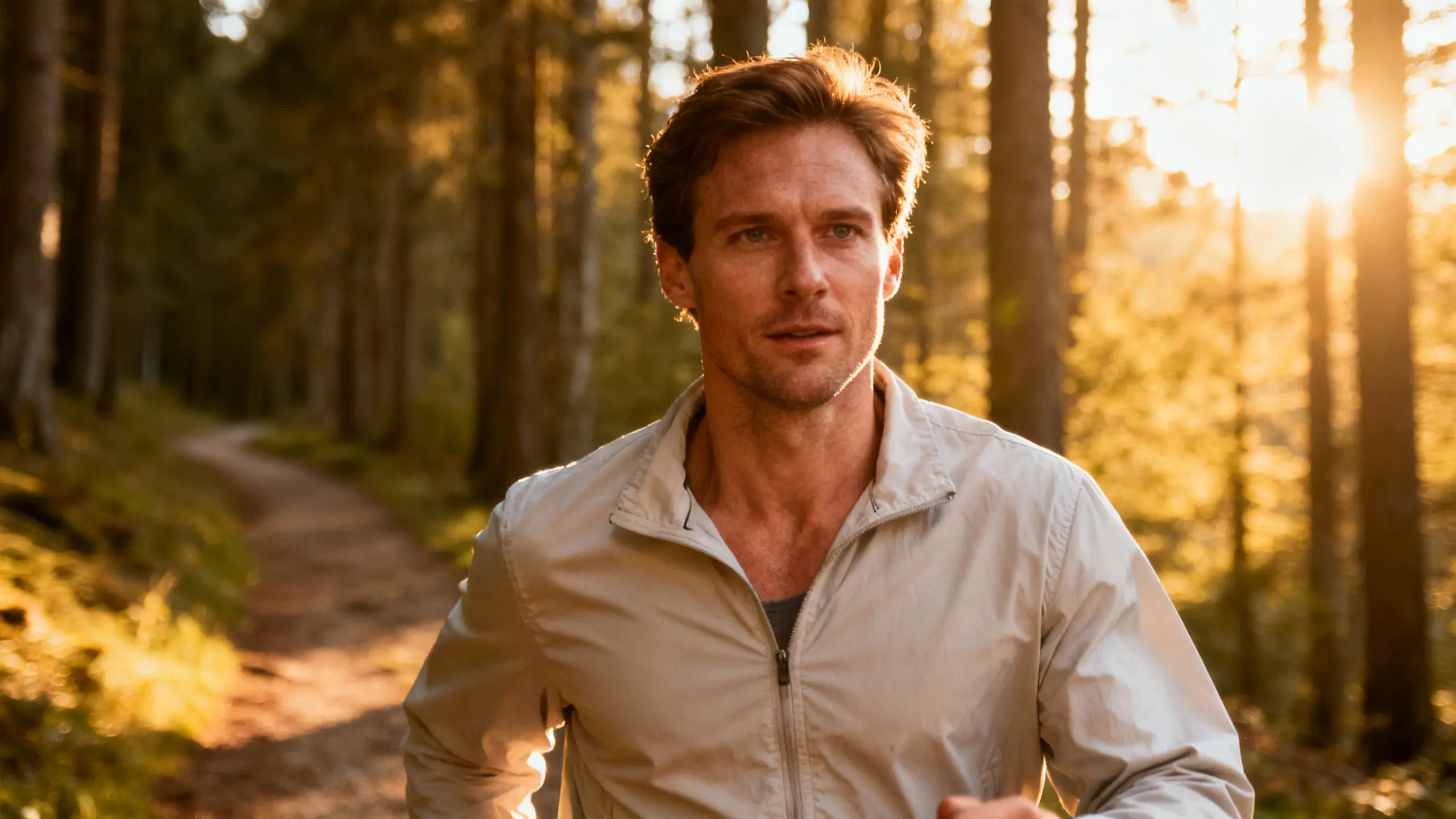 Man walking a trail during mood treatment