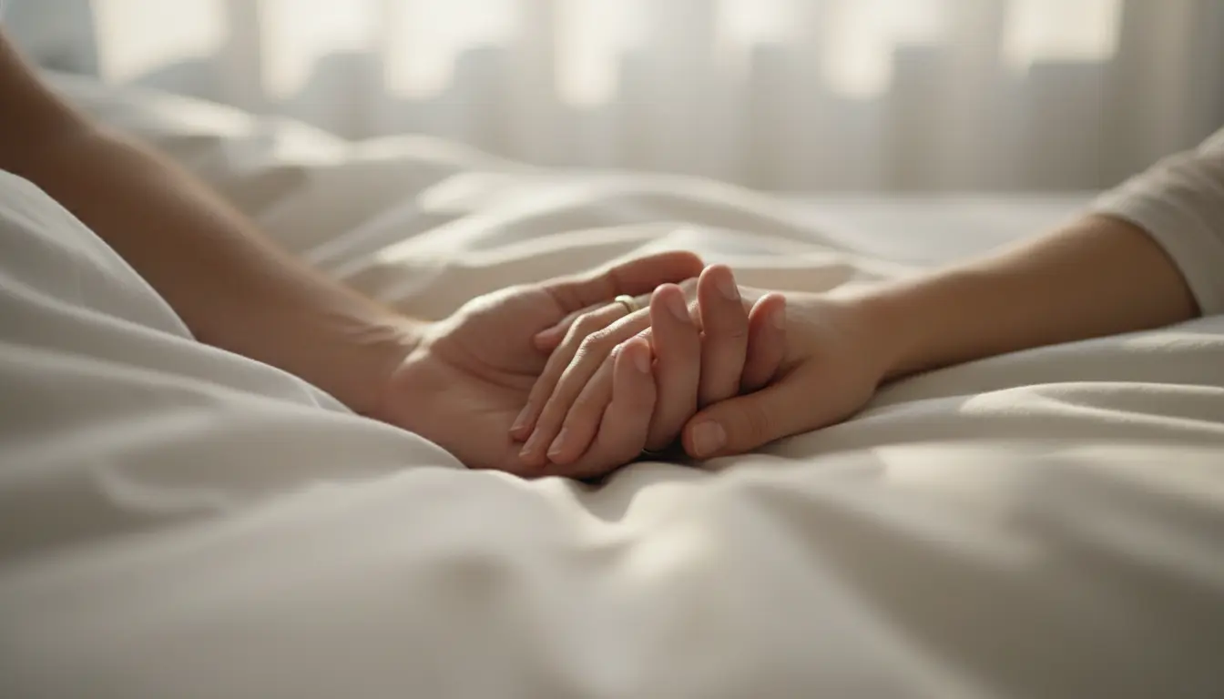 Couple holding hands during sexual health care